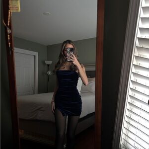 Navy Velvet Strapless Dress